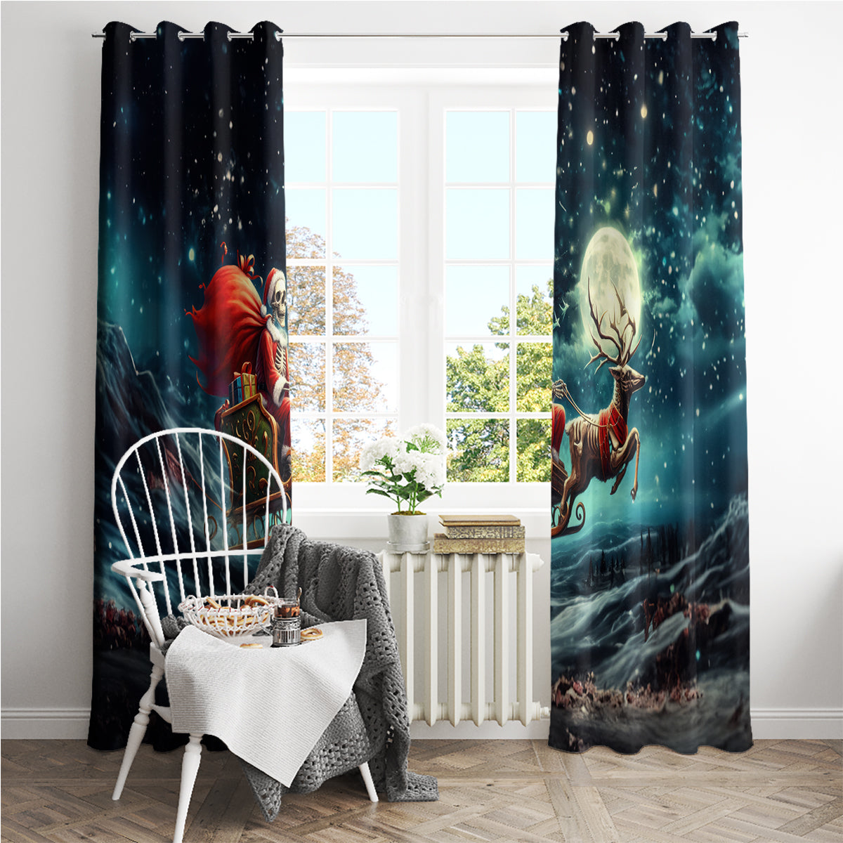Skeleton Santa Claus Window Curtain Santa Claus Is Coming To Town - Wonder Print Shop