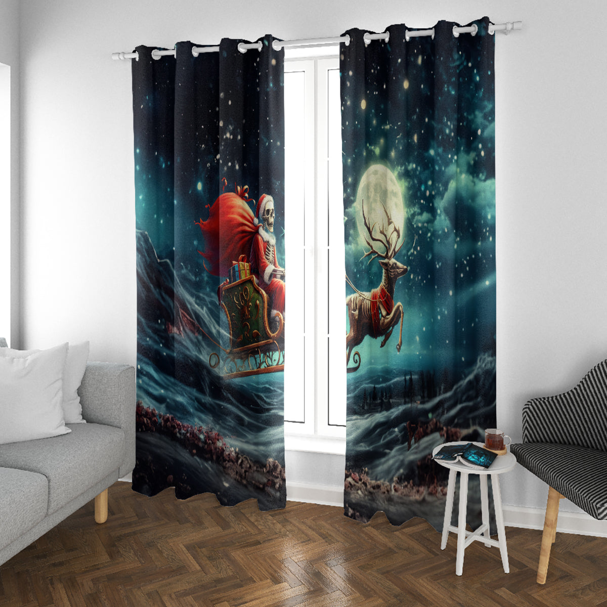 Skeleton Santa Claus Window Curtain Santa Claus Is Coming To Town - Wonder Print Shop