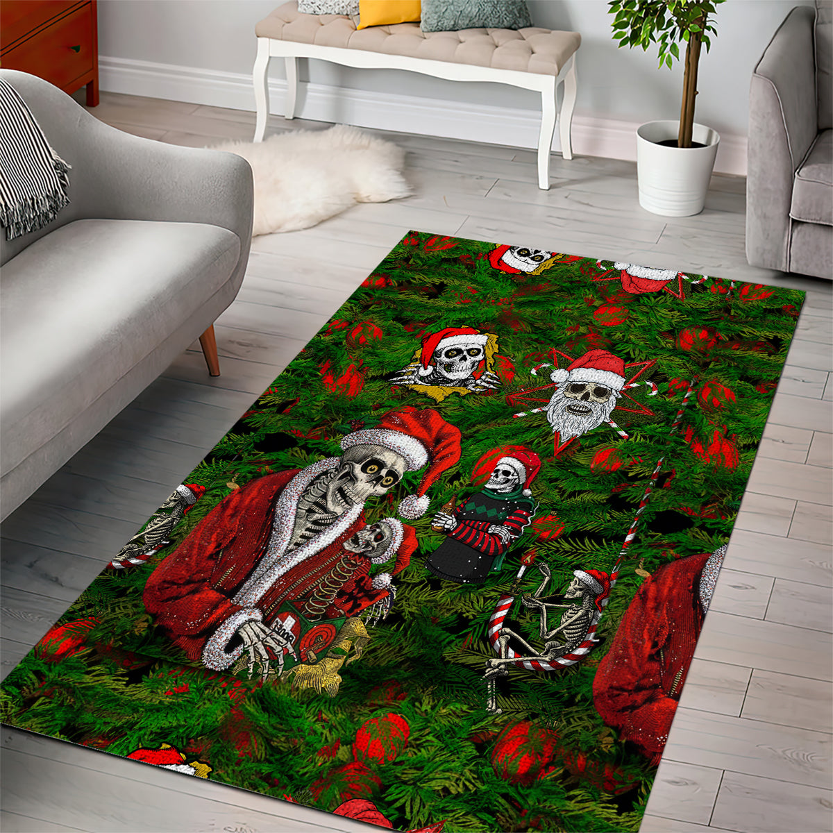 Skeleton Santa Claus Area Rug Multi Skeleton Santa Pattern Ugly Christmas - Wonder Print Shop