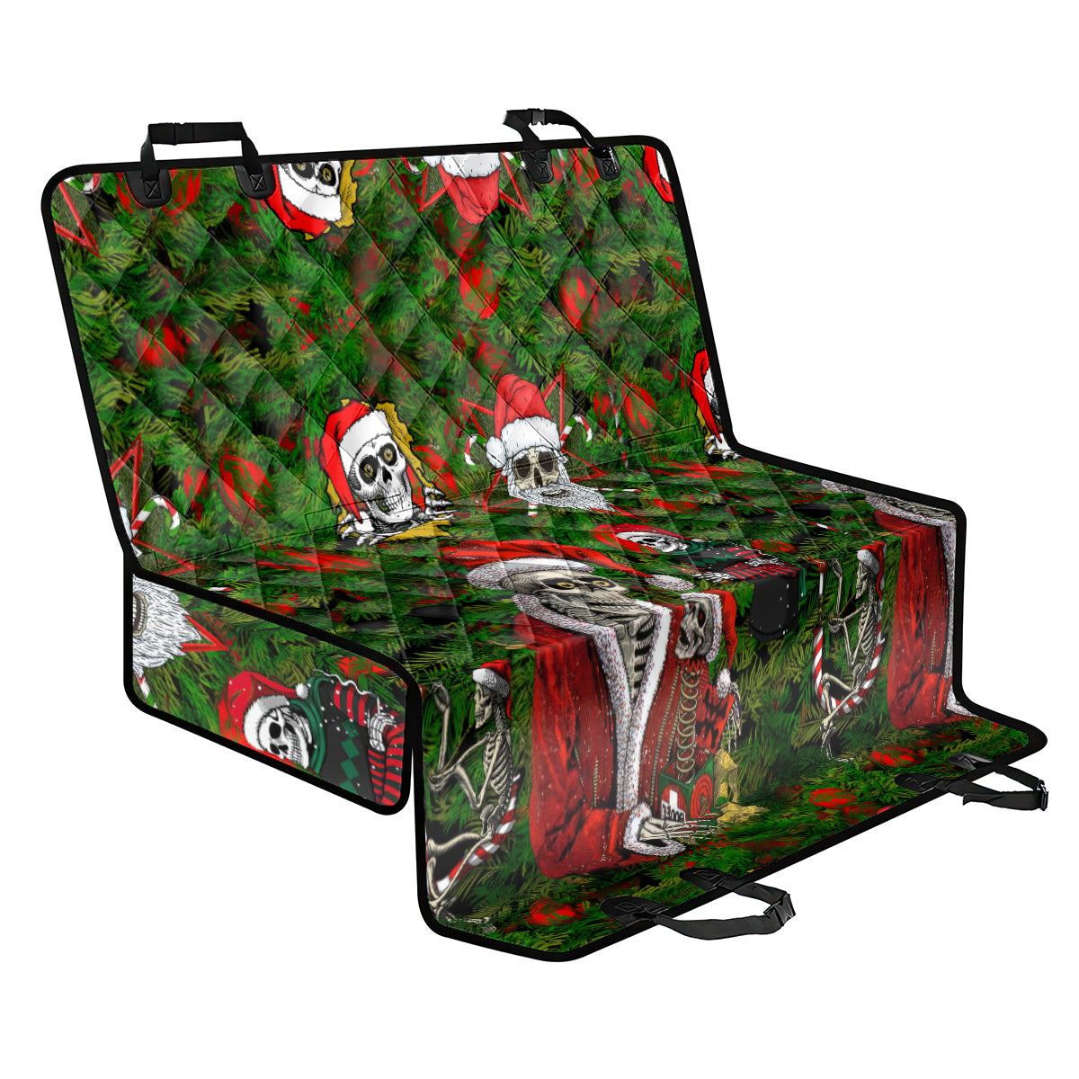 Skeleton Santa Claus Back Car Seat Cover Multi Skeleton Santa Pattern Ugly Christmas - Wonder Print Shop