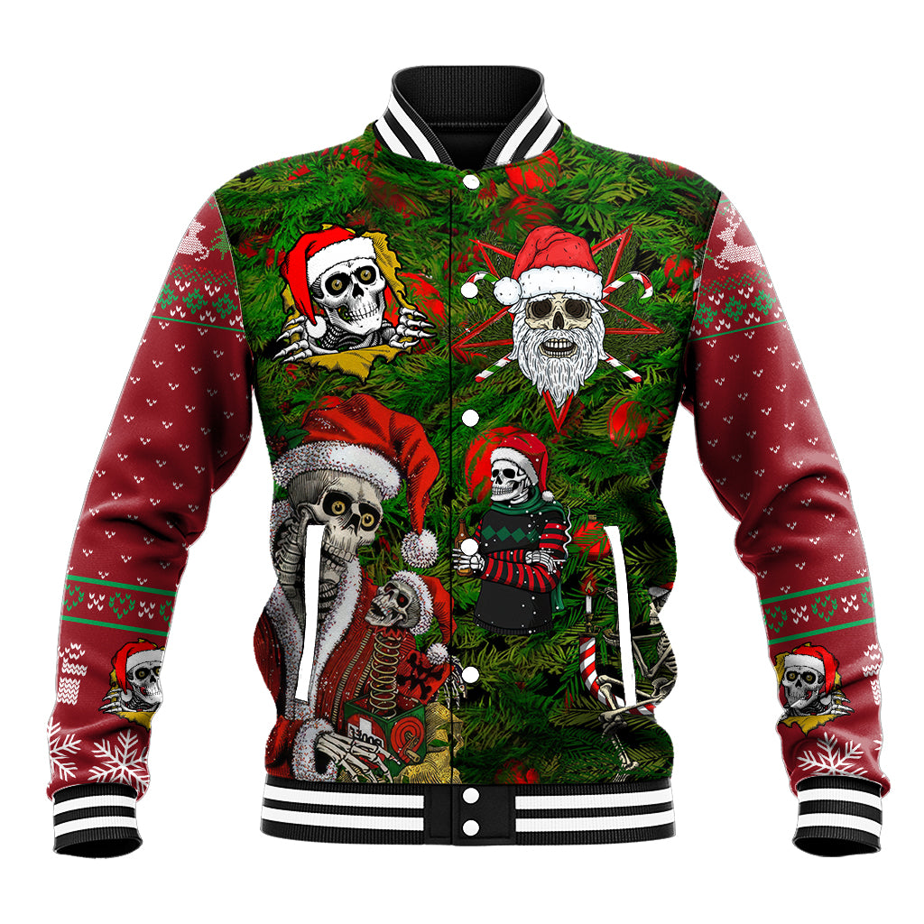 Skeleton Santa Claus Baseball Jacket Multi Skeleton Santa Pattern Ugly Christmas - Wonder Print Shop
