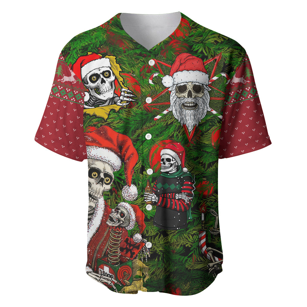 Skeleton Santa Claus Baseball Jersey Multi Skeleton Santa Pattern Ugly Christmas - Wonder Print Shop
