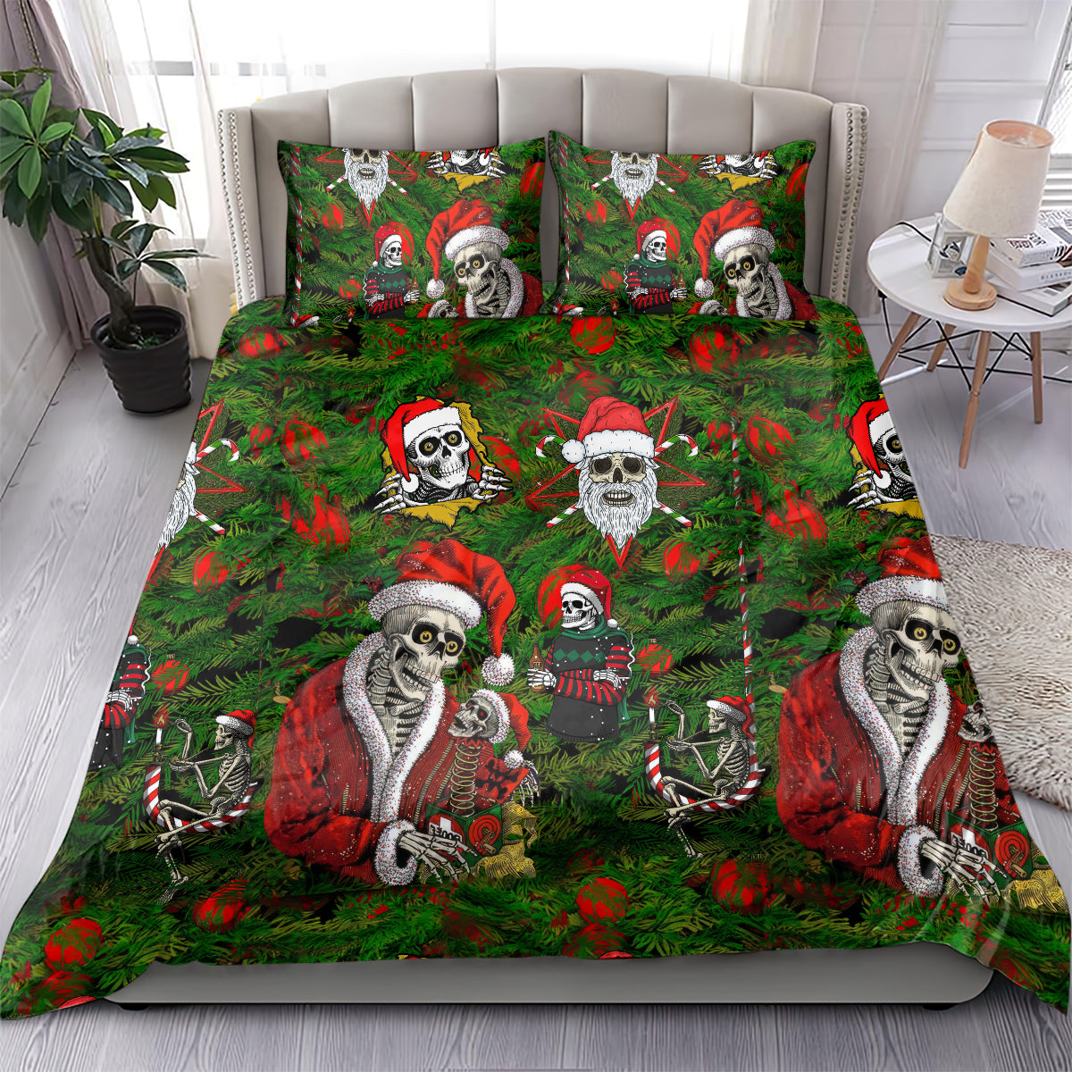 Skeleton Santa Claus Bedding Set Multi Skeleton Santa Pattern Ugly Christmas - Wonder Print Shop