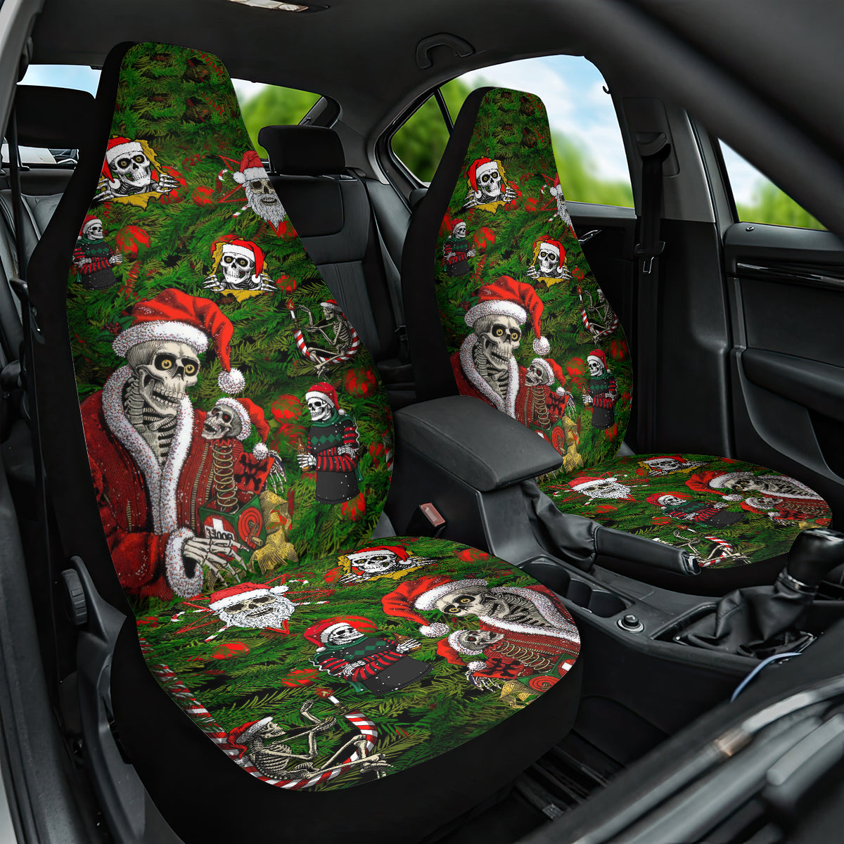 Skeleton Santa Claus Car Seat Cover Multi Skeleton Santa Pattern Ugly Christmas - Wonder Print Shop