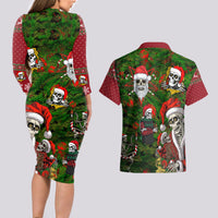 Skeleton Santa Claus Couples Matching Long Sleeve Bodycon Dress and Hawaiian Shirt Multi Skeleton Santa Pattern Ugly Christmas - Wonder Print Shop