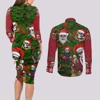 Skeleton Santa Claus Couples Matching Long Sleeve Bodycon Dress and Long Sleeve Button Shirt Multi Skeleton Santa Pattern Ugly Christmas - Wonder Print Shop