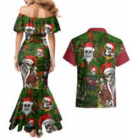 Skeleton Santa Claus Couples Matching Mermaid Dress and Hawaiian Shirt Multi Skeleton Santa Pattern Ugly Christmas - Wonder Print Shop