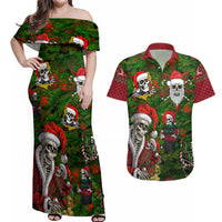 Skeleton Santa Claus Couples Matching Off Shoulder Maxi Dress and Hawaiian Shirt Multi Skeleton Santa Pattern Ugly Christmas - Wonder Print Shop