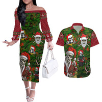 Skeleton Santa Claus Couples Matching Off The Shoulder Long Sleeve Dress and Hawaiian Shirt Multi Skeleton Santa Pattern Ugly Christmas - Wonder Print Shop