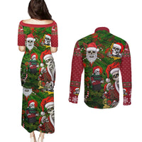 Skeleton Santa Claus Couples Matching Puletasi Dress and Long Sleeve Button Shirt Multi Skeleton Santa Pattern Ugly Christmas - Wonder Print Shop