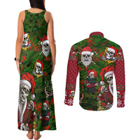 Skeleton Santa Claus Couples Matching Tank Maxi Dress and Long Sleeve Button Shirt Multi Skeleton Santa Pattern Ugly Christmas - Wonder Print Shop