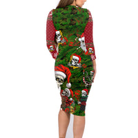 Skeleton Santa Claus Family Matching Long Sleeve Bodycon Dress and Hawaiian Shirt Multi Skeleton Santa Pattern Ugly Christmas - Wonder Print Shop