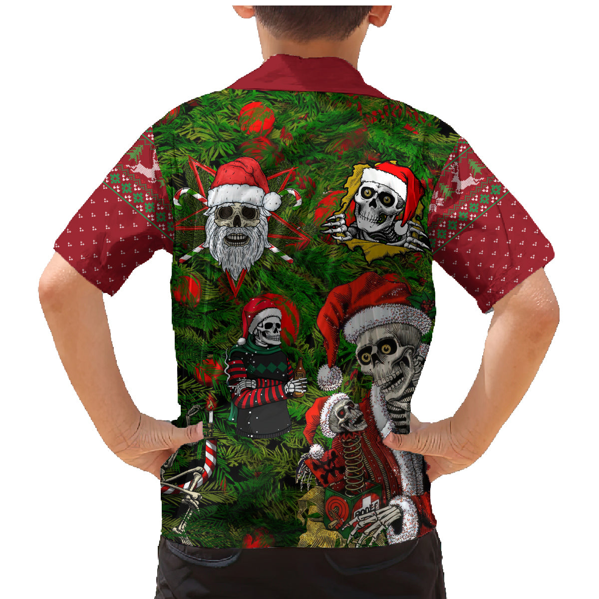 Skeleton Santa Claus Family Matching Mermaid Dress and Hawaiian Shirt Multi Skeleton Santa Pattern Ugly Christmas - Wonder Print Shop
