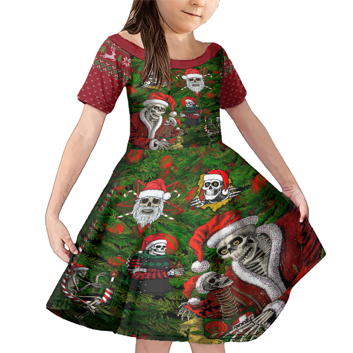 Skeleton Santa Claus Family Matching Mermaid Dress and Hawaiian Shirt Multi Skeleton Santa Pattern Ugly Christmas - Wonder Print Shop