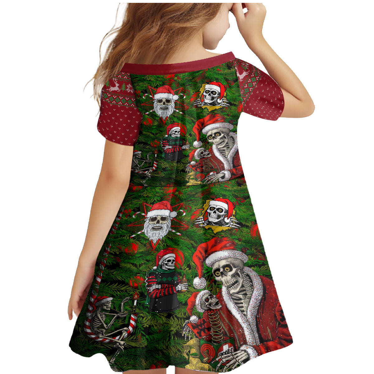 Skeleton Santa Claus Family Matching Mermaid Dress and Hawaiian Shirt Multi Skeleton Santa Pattern Ugly Christmas - Wonder Print Shop