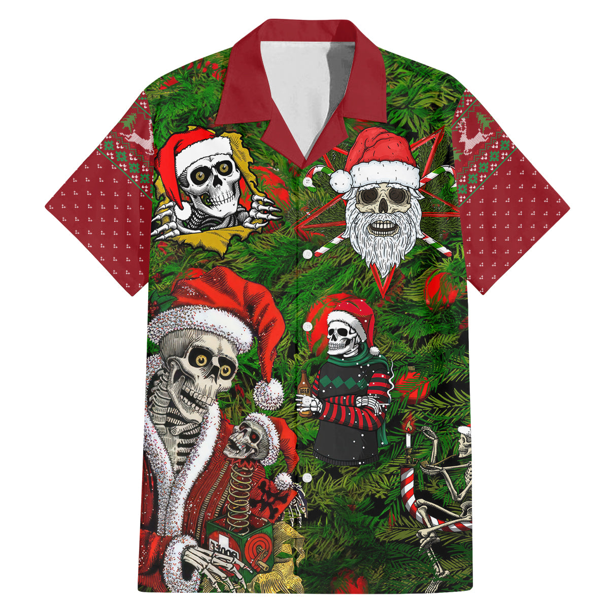 Skeleton Santa Claus Family Matching Mermaid Dress and Hawaiian Shirt Multi Skeleton Santa Pattern Ugly Christmas - Wonder Print Shop