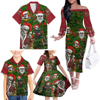 Skeleton Santa Claus Family Matching Off Shoulder Long Sleeve Dress and Hawaiian Shirt Multi Skeleton Santa Pattern Ugly Christmas - Wonder Print Shop