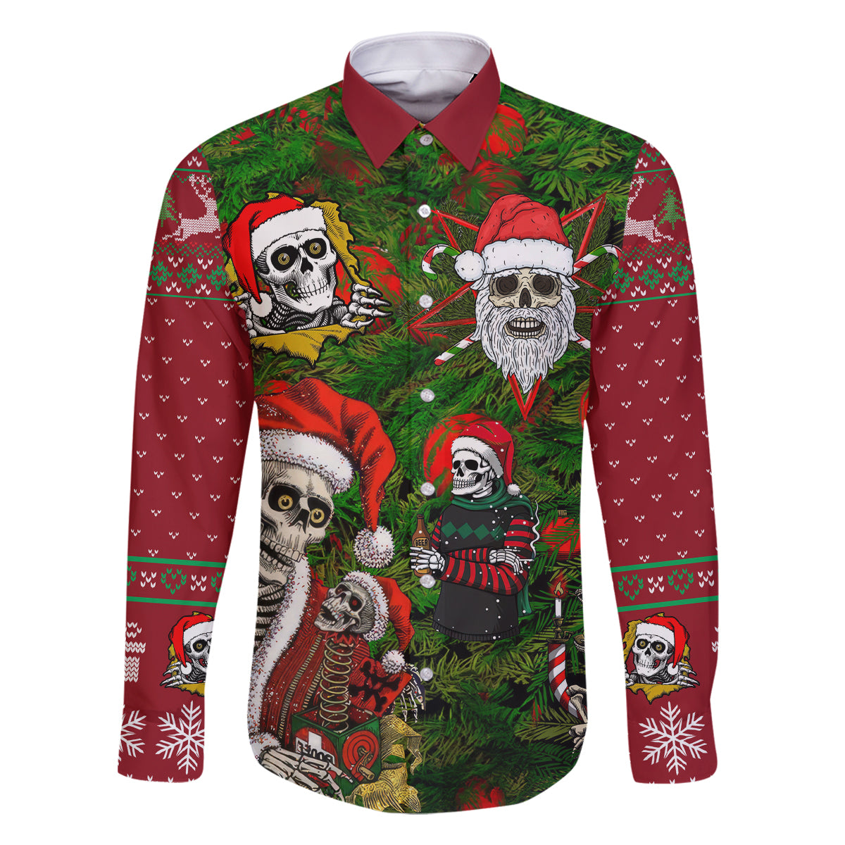 Skeleton Santa Claus Family Matching Off Shoulder Maxi Dress and Hawaiian Shirt Multi Skeleton Santa Pattern Ugly Christmas - Wonder Print Shop