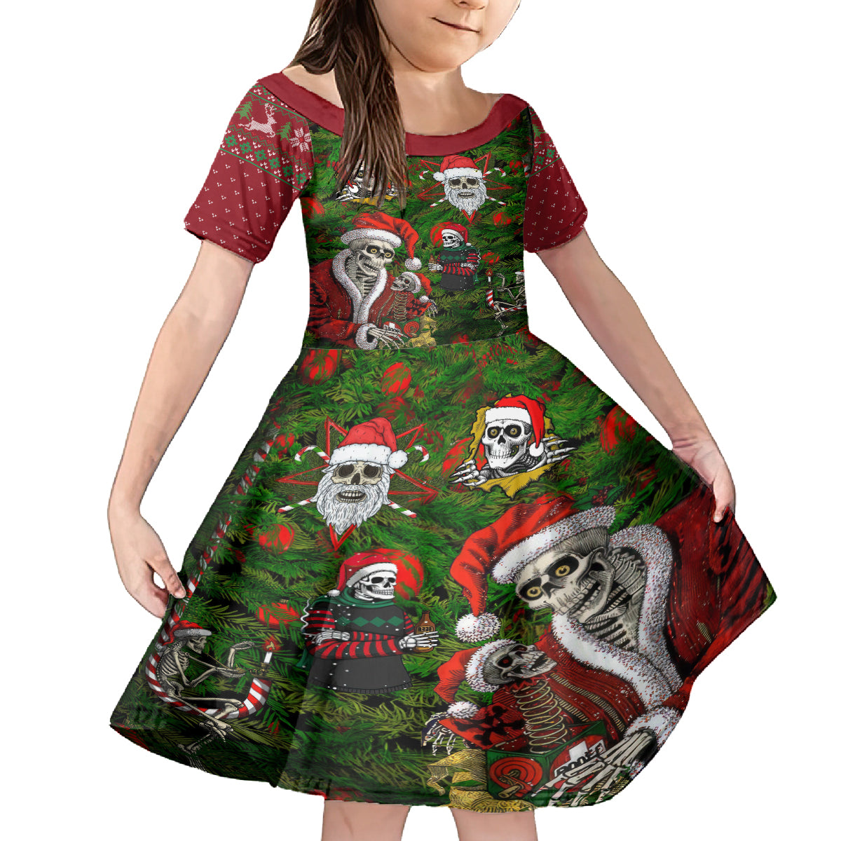 Skeleton Santa Claus Family Matching Off Shoulder Short Dress and Hawaiian Shirt Multi Skeleton Santa Pattern Ugly Christmas - Wonder Print Shop
