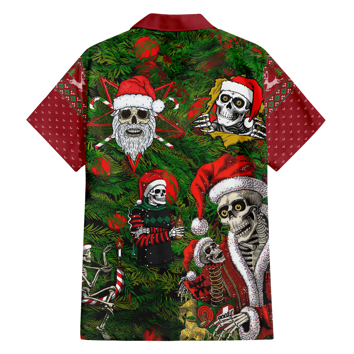 Skeleton Santa Claus Family Matching Off Shoulder Short Dress and Hawaiian Shirt Multi Skeleton Santa Pattern Ugly Christmas - Wonder Print Shop