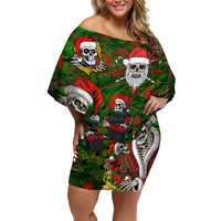 Skeleton Santa Claus Family Matching Off Shoulder Short Dress and Hawaiian Shirt Multi Skeleton Santa Pattern Ugly Christmas - Wonder Print Shop