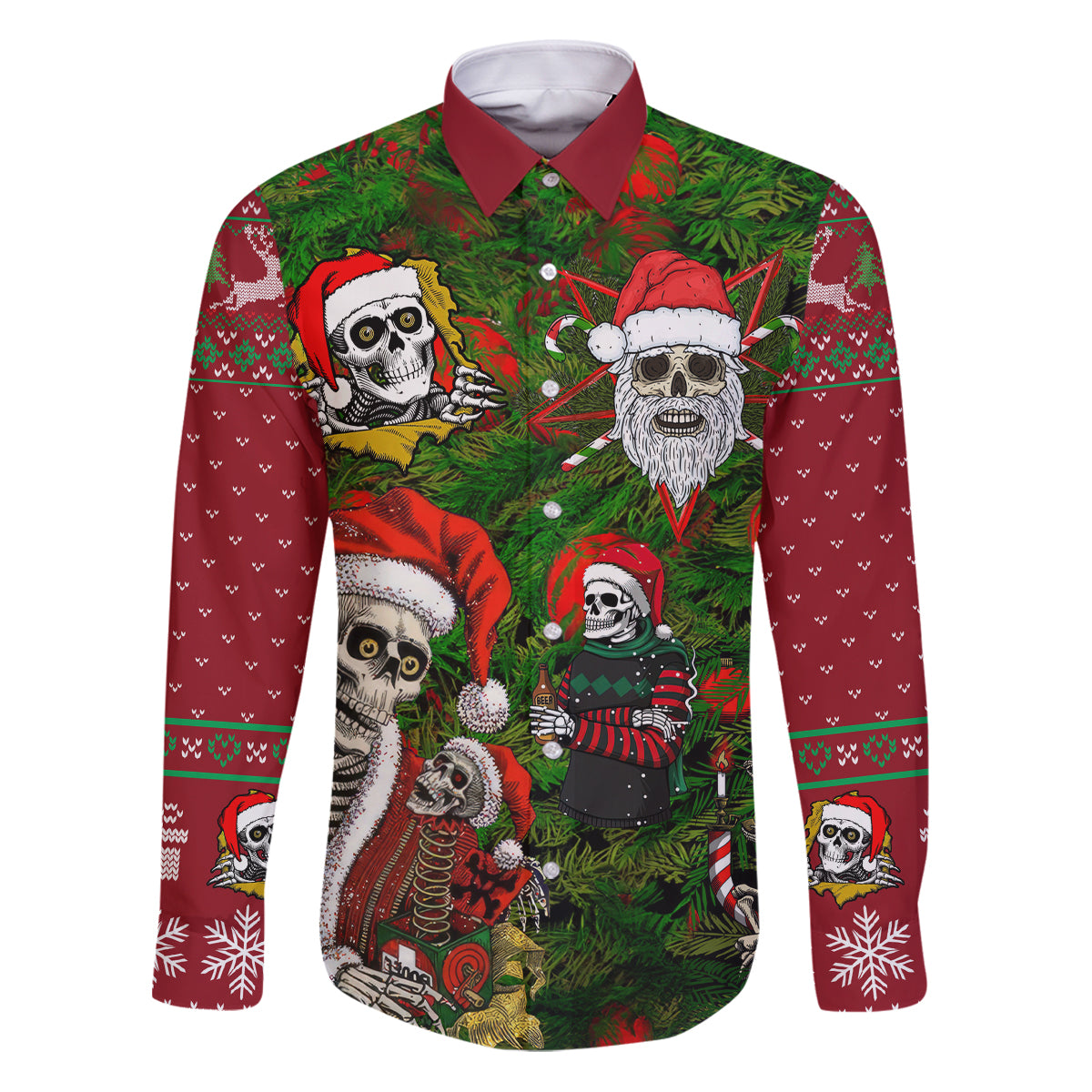 Skeleton Santa Claus Family Matching Puletasi Dress and Hawaiian Shirt Multi Skeleton Santa Pattern Ugly Christmas - Wonder Print Shop