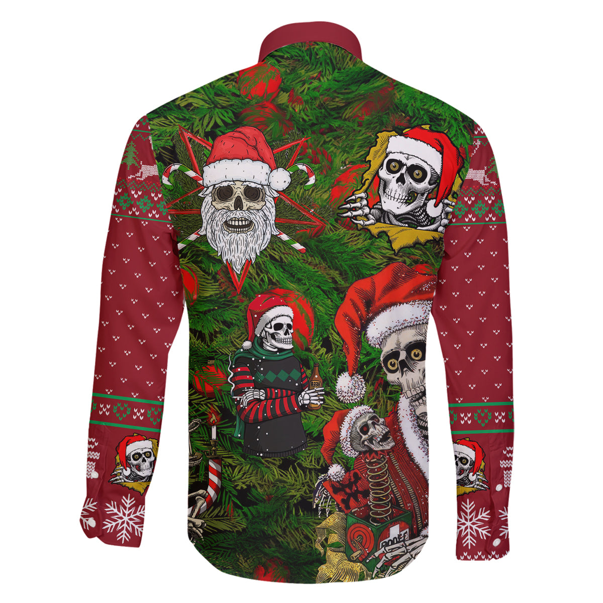 Skeleton Santa Claus Family Matching Puletasi Dress and Hawaiian Shirt Multi Skeleton Santa Pattern Ugly Christmas - Wonder Print Shop