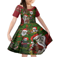 Skeleton Santa Claus Family Matching Short Sleeve Bodycon Dress and Hawaiian Shirt Multi Skeleton Santa Pattern Ugly Christmas - Wonder Print Shop