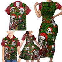 Skeleton Santa Claus Family Matching Short Sleeve Bodycon Dress and Hawaiian Shirt Multi Skeleton Santa Pattern Ugly Christmas - Wonder Print Shop