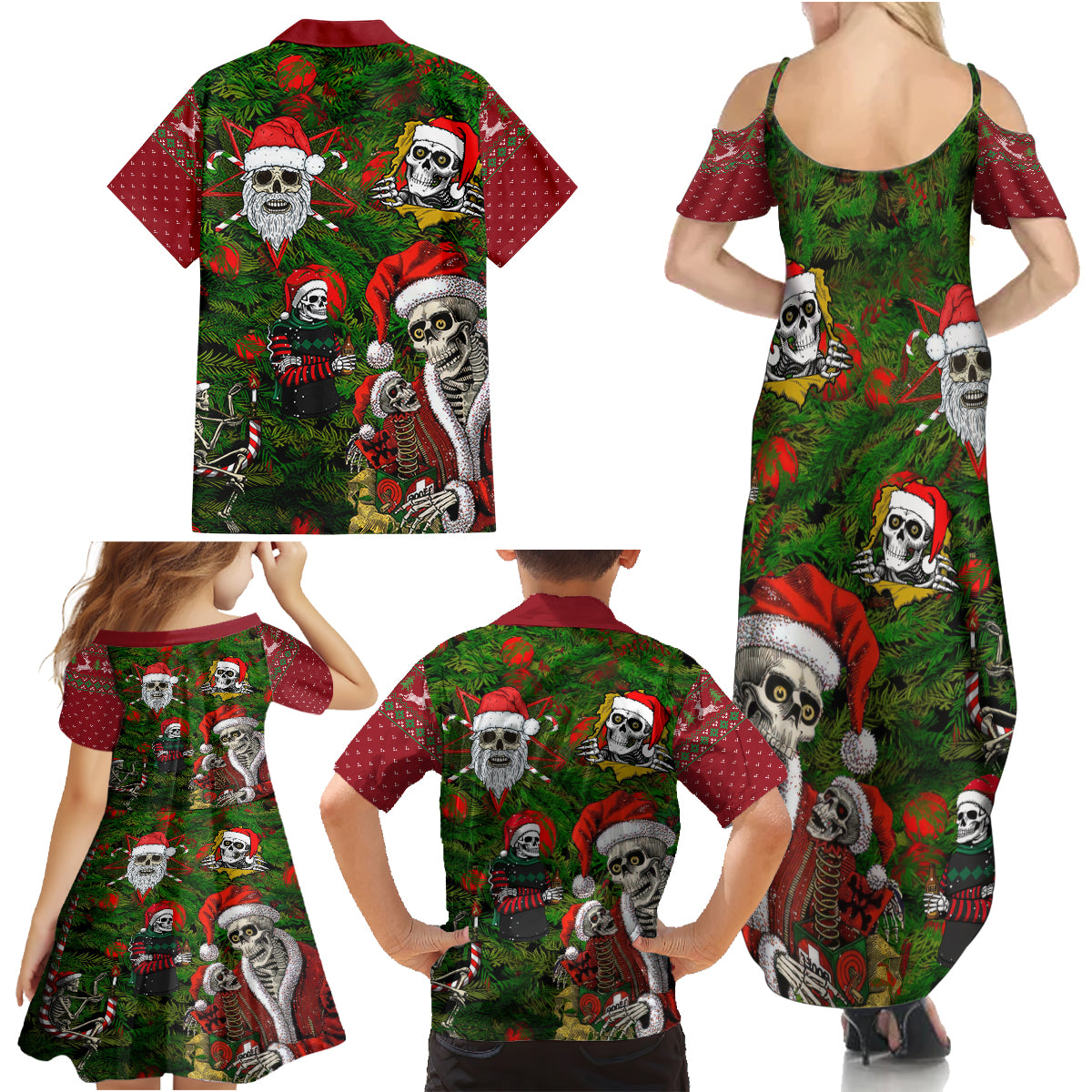 Skeleton Santa Claus Family Matching Summer Maxi Dress and Hawaiian Shirt Multi Skeleton Santa Pattern Ugly Christmas - Wonder Print Shop