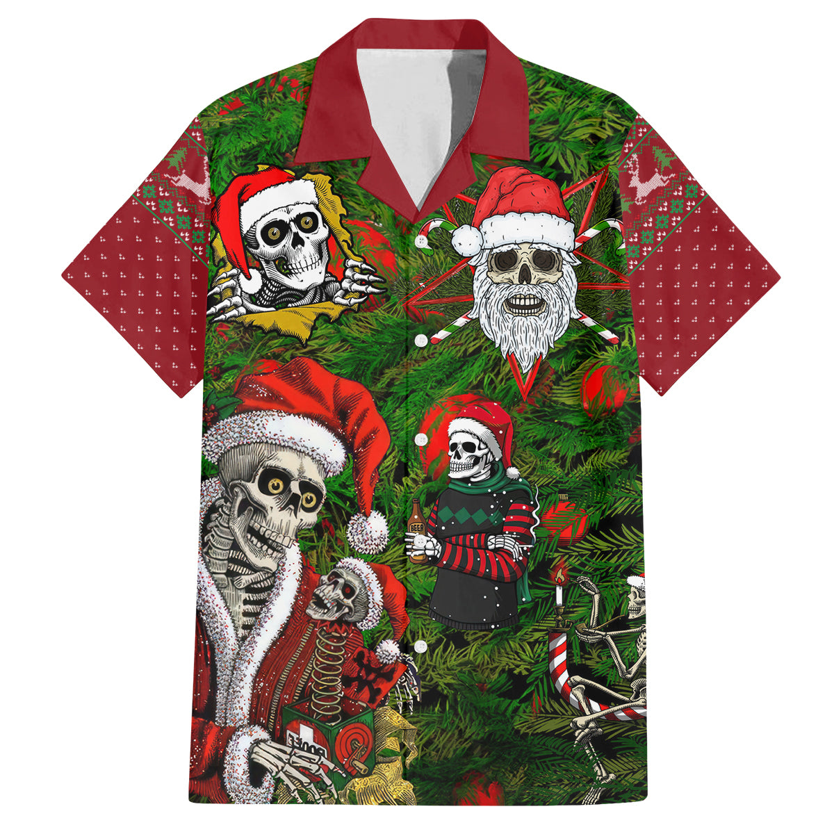 Skeleton Santa Claus Family Matching Summer Maxi Dress and Hawaiian Shirt Multi Skeleton Santa Pattern Ugly Christmas - Wonder Print Shop