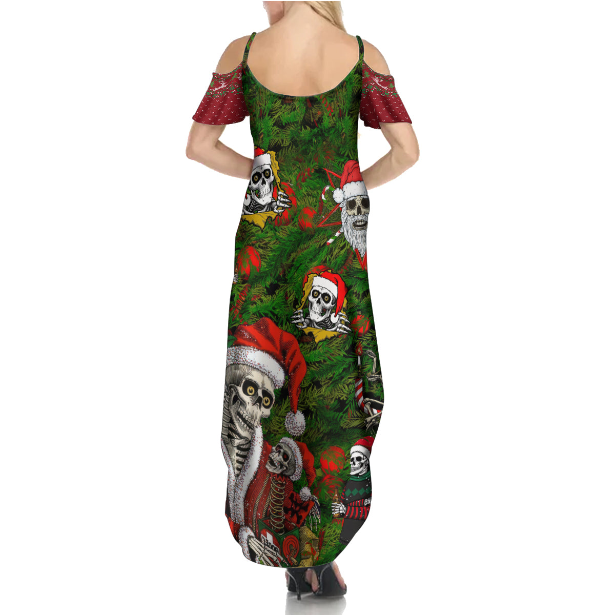 Skeleton Santa Claus Family Matching Summer Maxi Dress and Hawaiian Shirt Multi Skeleton Santa Pattern Ugly Christmas - Wonder Print Shop