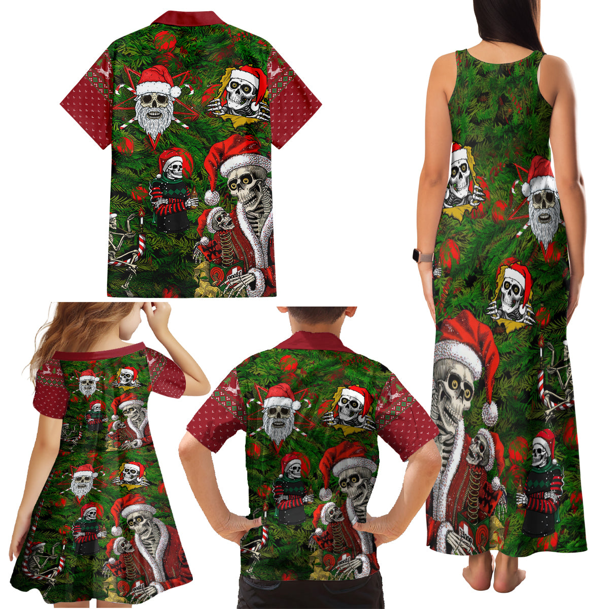 Skeleton Santa Claus Family Matching Tank Maxi Dress and Hawaiian Shirt Multi Skeleton Santa Pattern Ugly Christmas - Wonder Print Shop