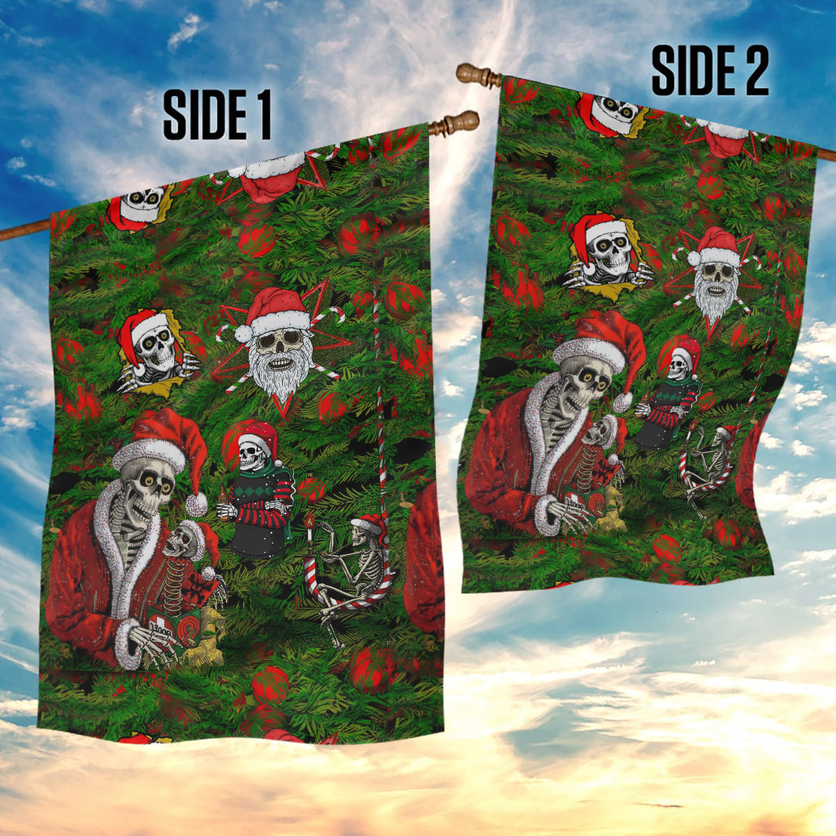 Skeleton Santa Claus Garden Flag Multi Skeleton Santa Pattern Ugly Christmas - Wonder Print Shop