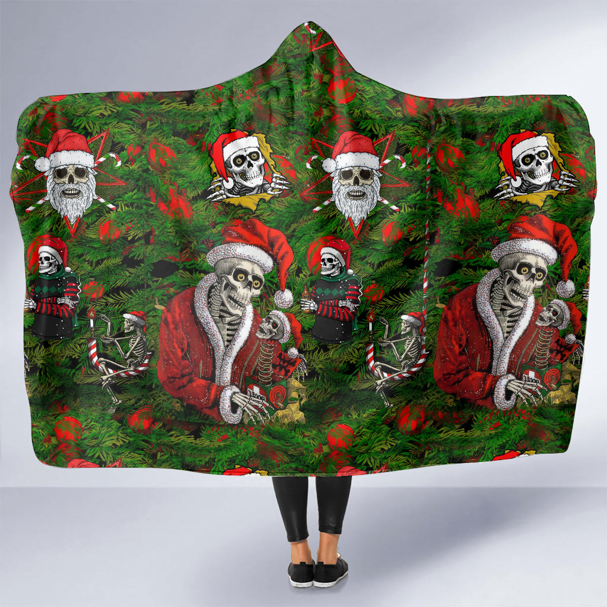 skeleton-santa-claus-hooded-blanket-multi-skeleton-santa-pattern-ugly-christmas