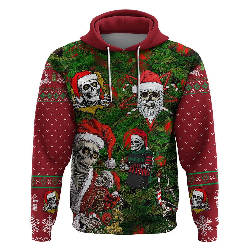 Skeleton Santa Claus Hoodie Multi Skeleton Santa Pattern Ugly Christmas - Wonder Print Shop