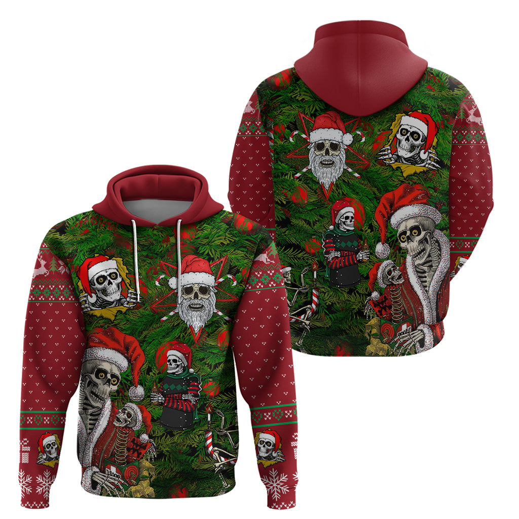 Skeleton Santa Claus Hoodie Multi Skeleton Santa Pattern Ugly Christmas - Wonder Print Shop