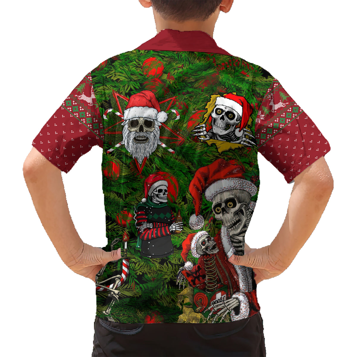 Skeleton Santa Claus Kid Hawaiian Shirt Multi Skeleton Santa Pattern Ugly Christmas - Wonder Print Shop