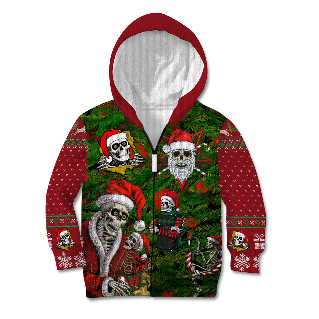 Skeleton Santa Claus Kid Hoodie Multi Skeleton Santa Pattern Ugly Christmas - Wonder Print Shop