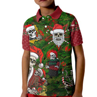 Skeleton Santa Claus Kid Polo Shirt Multi Skeleton Santa Pattern Ugly Christmas - Wonder Print Shop