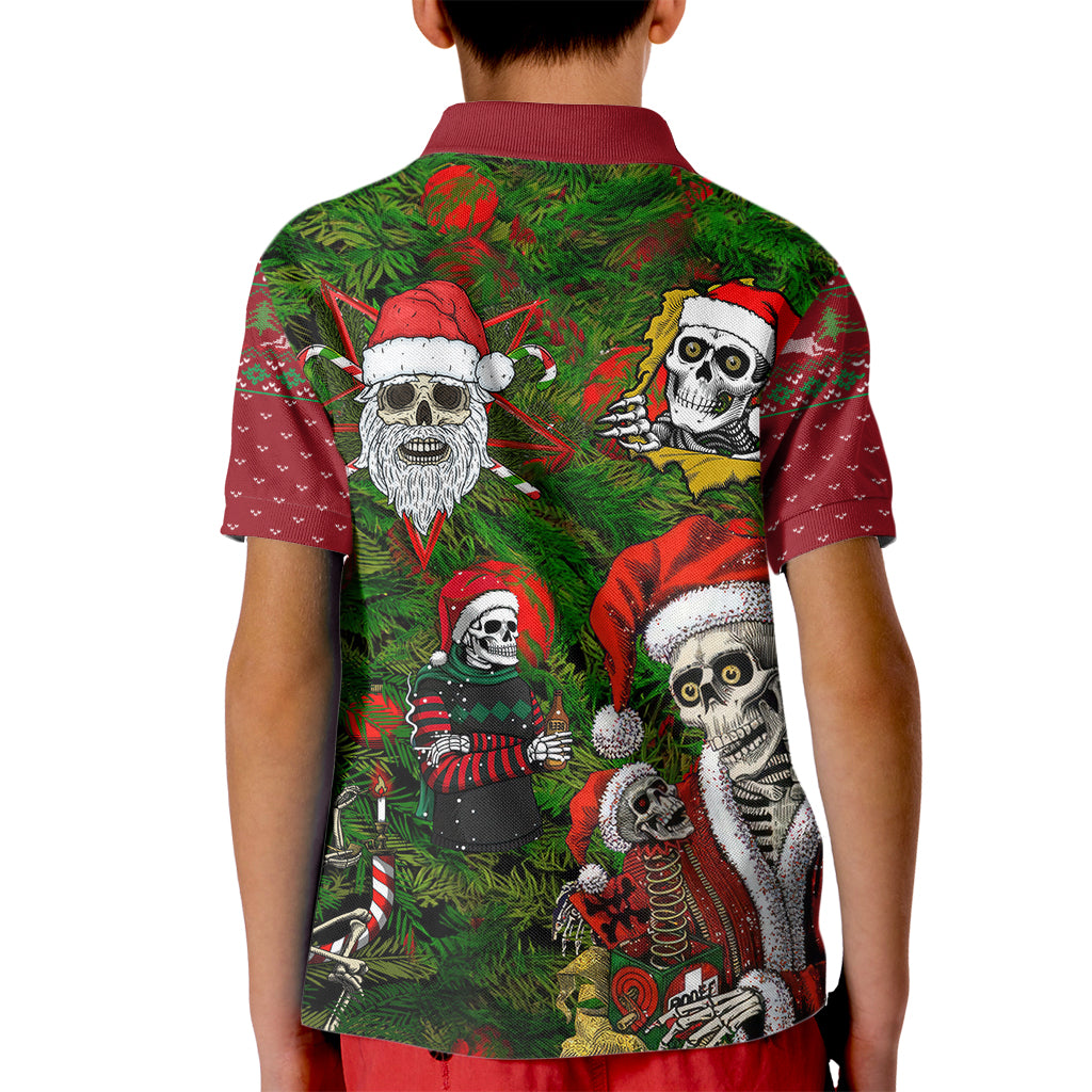 Skeleton Santa Claus Kid Polo Shirt Multi Skeleton Santa Pattern Ugly Christmas - Wonder Print Shop
