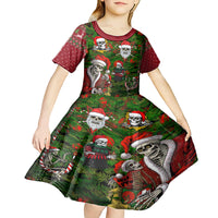 Skeleton Santa Claus Kid Short Sleeve Dress Multi Skeleton Santa Pattern Ugly Christmas - Wonder Print Shop