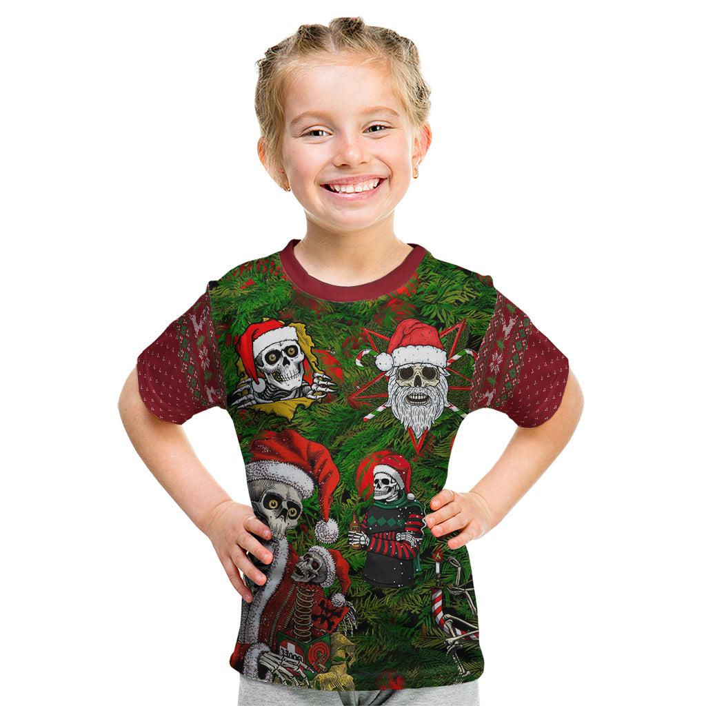 Skeleton Santa Claus Kid T Shirt Multi Skeleton Santa Pattern Ugly Christmas - Wonder Print Shop