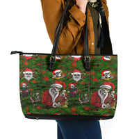 Skeleton Santa Claus Leather Tote Bag Multi Skeleton Santa Pattern Ugly Christmas - Wonder Print Shop
