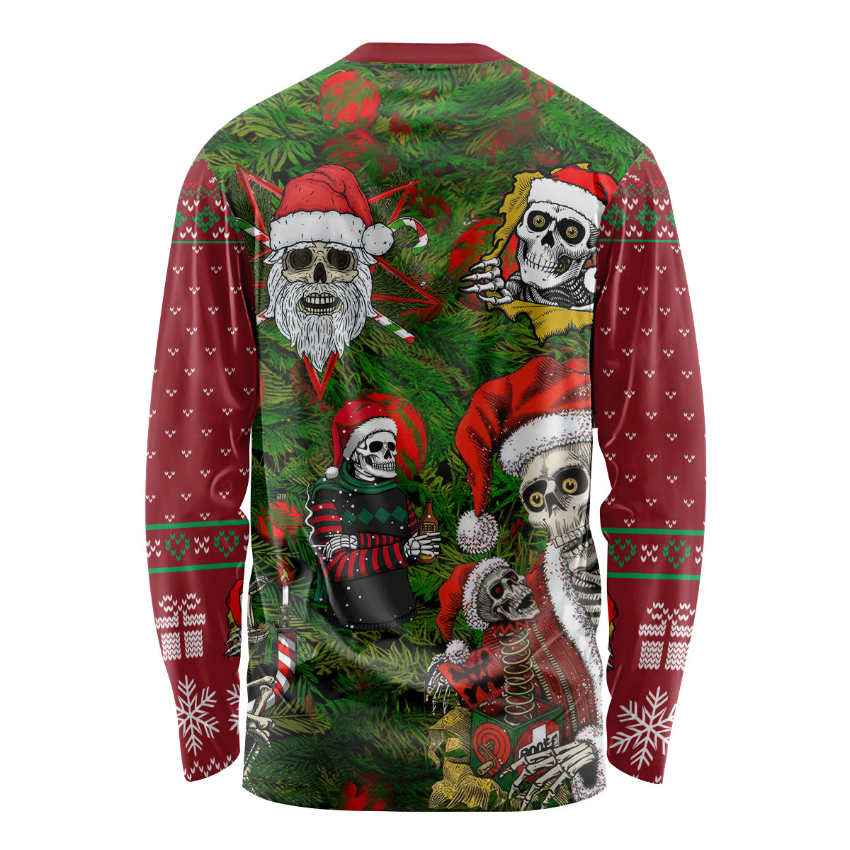 Skeleton Santa Claus Long Sleeve Shirt Multi Skeleton Santa Pattern Ugly Christmas - Wonder Print Shop