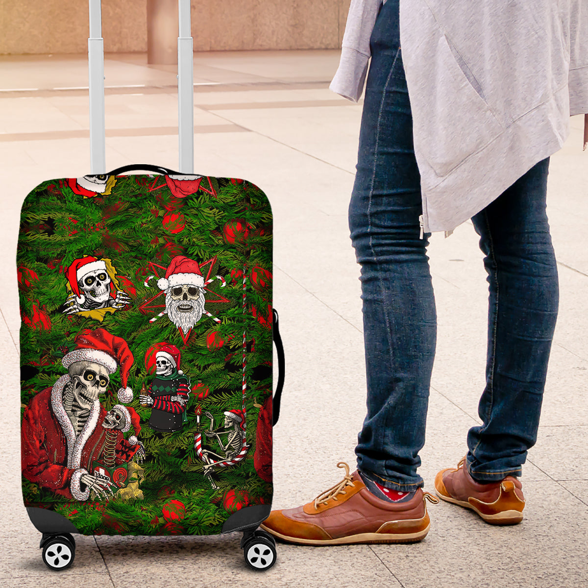 Skeleton Santa Claus Luggage Cover Multi Skeleton Santa Pattern Ugly Christmas - Wonder Print Shop