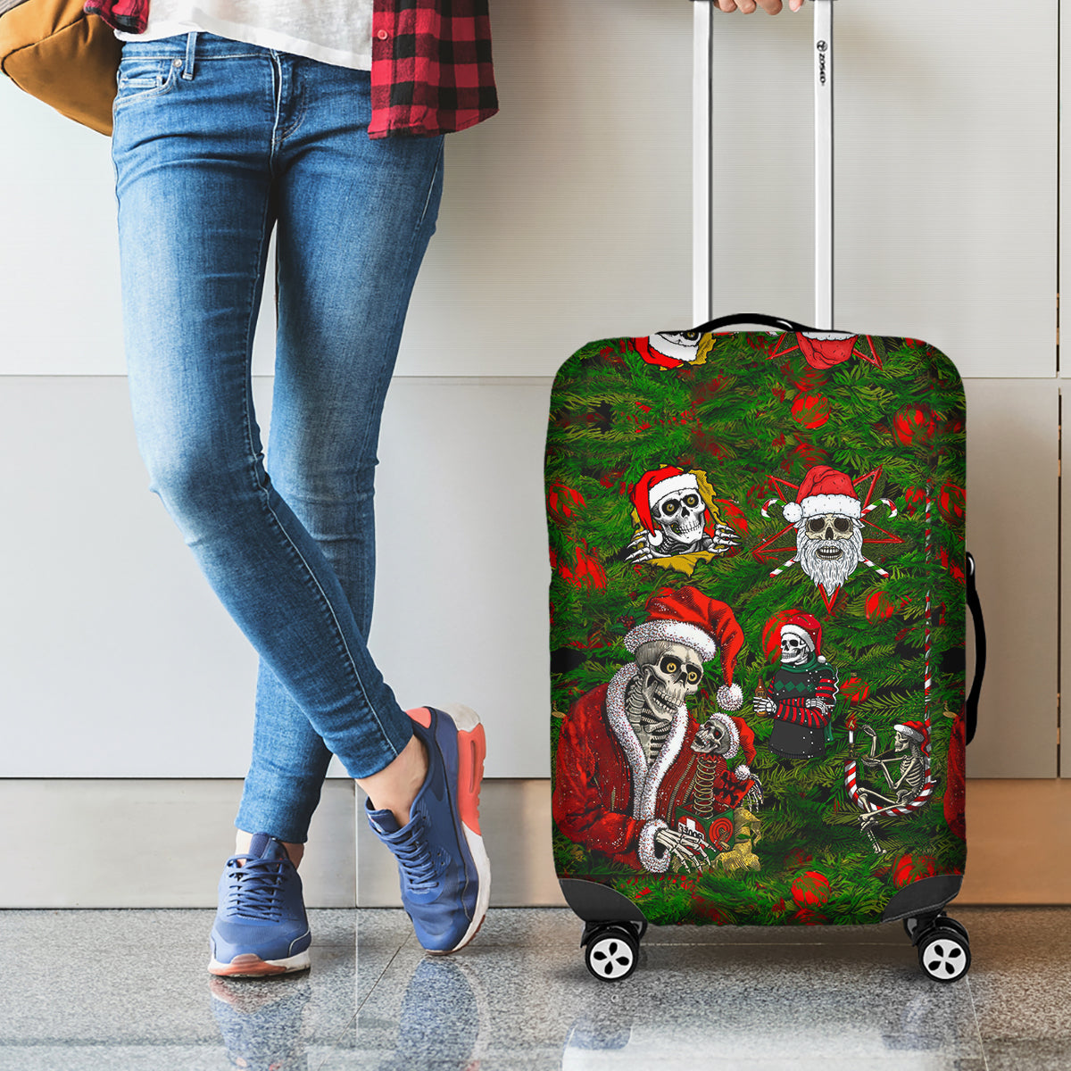 Skeleton Santa Claus Luggage Cover Multi Skeleton Santa Pattern Ugly Christmas - Wonder Print Shop