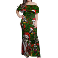 Skeleton Santa Claus Off Shoulder Maxi Dress Multi Skeleton Santa Pattern Ugly Christmas - Wonder Print Shop