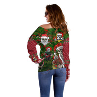 Skeleton Santa Claus Off Shoulder Sweater Multi Skeleton Santa Pattern Ugly Christmas - Wonder Print Shop