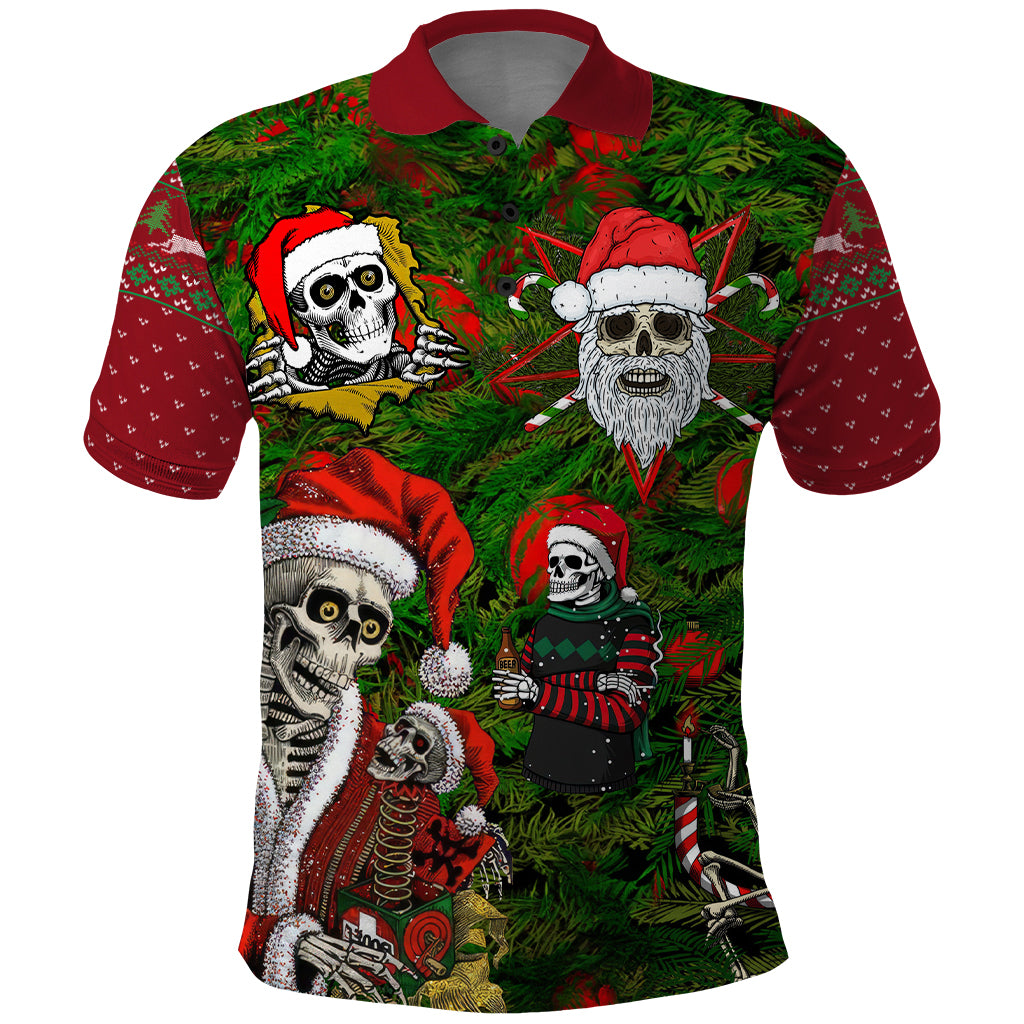 Skeleton Santa Claus Polo Shirt Multi Skeleton Santa Pattern Ugly Christmas - Wonder Print Shop
